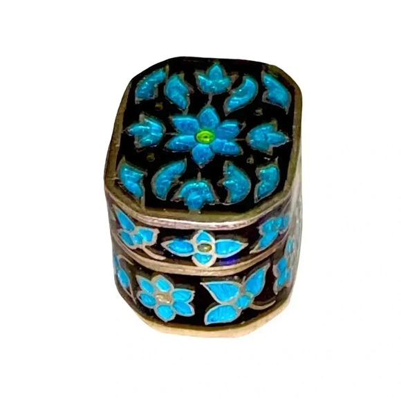 Sterling Silver Vintage Cloisonné Trinket Enamel Pill Box - Picture 5 of 7